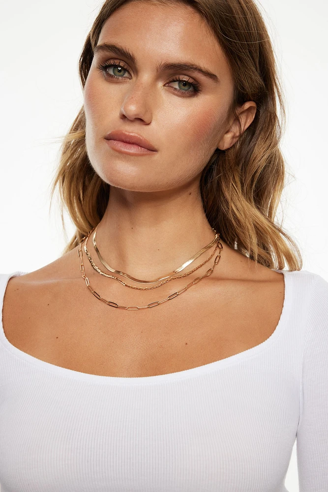 Layered Paperclip, Snake & Flat Chain Necklace