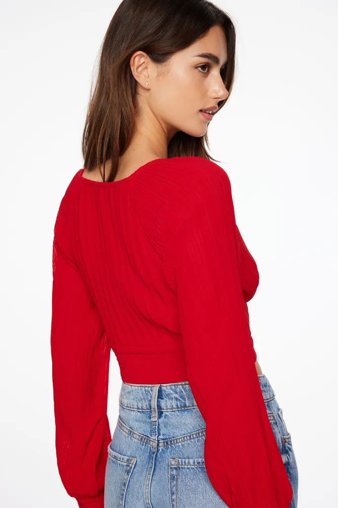 Pleated Twisted Crop Blouse