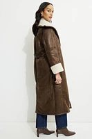 Sherpa Faux Leather Wrap Coat