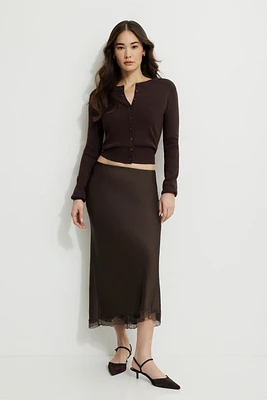 Satin Lace Trim Maxi Slip Skirt