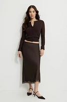 Satin Lace Trim Maxi Slip Skirt