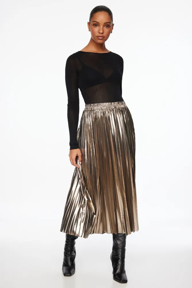 Laure Metallic Pleated Midi Skirt