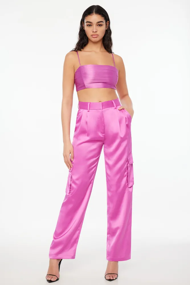 Pleated Satin Crop Top