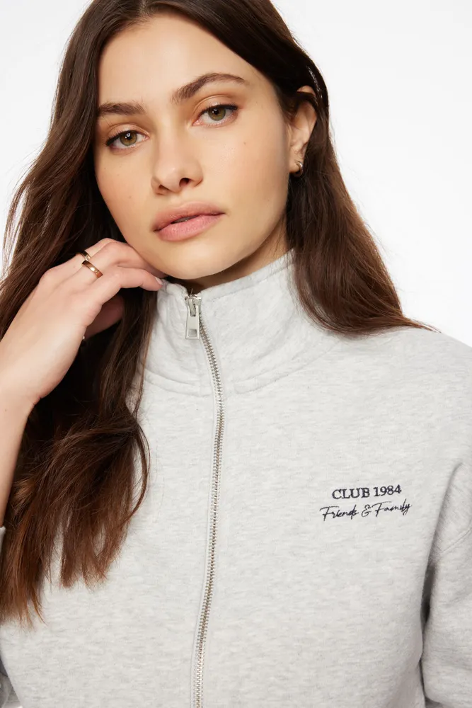 Mock Neck Zip Embroidered Sweatshirt