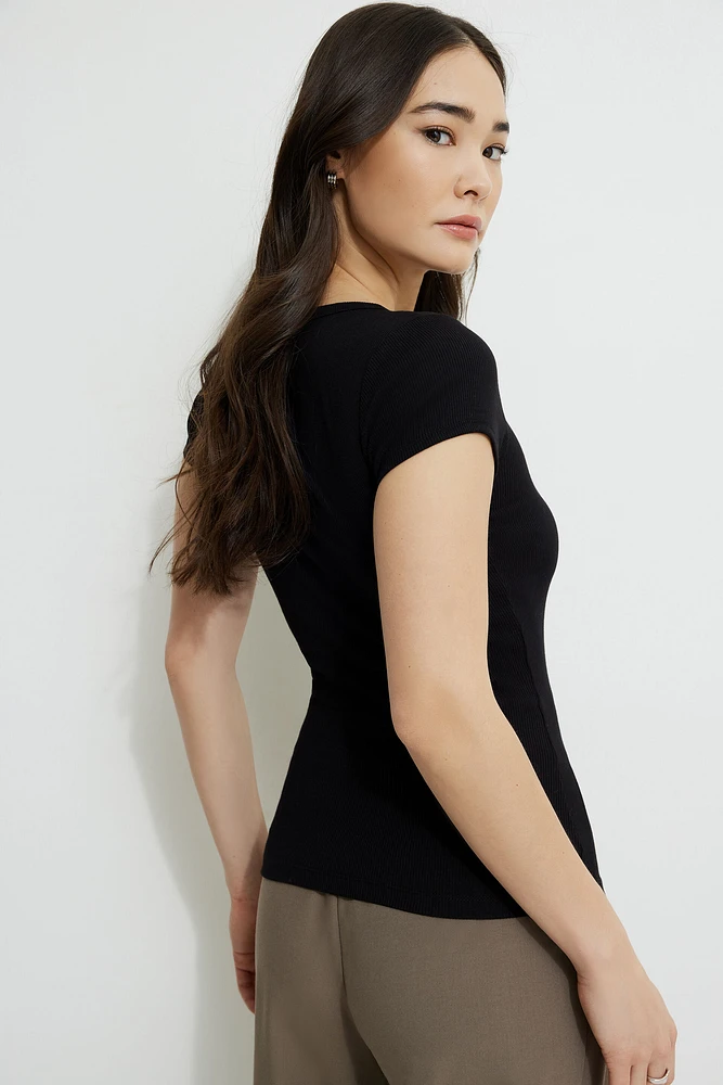 Olive Ribbed Crewneck T Shirt