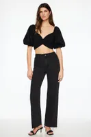 Indie Puff Sleeve Twist Front Crop Top