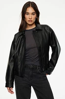 Faux Leather Bomber Jacket