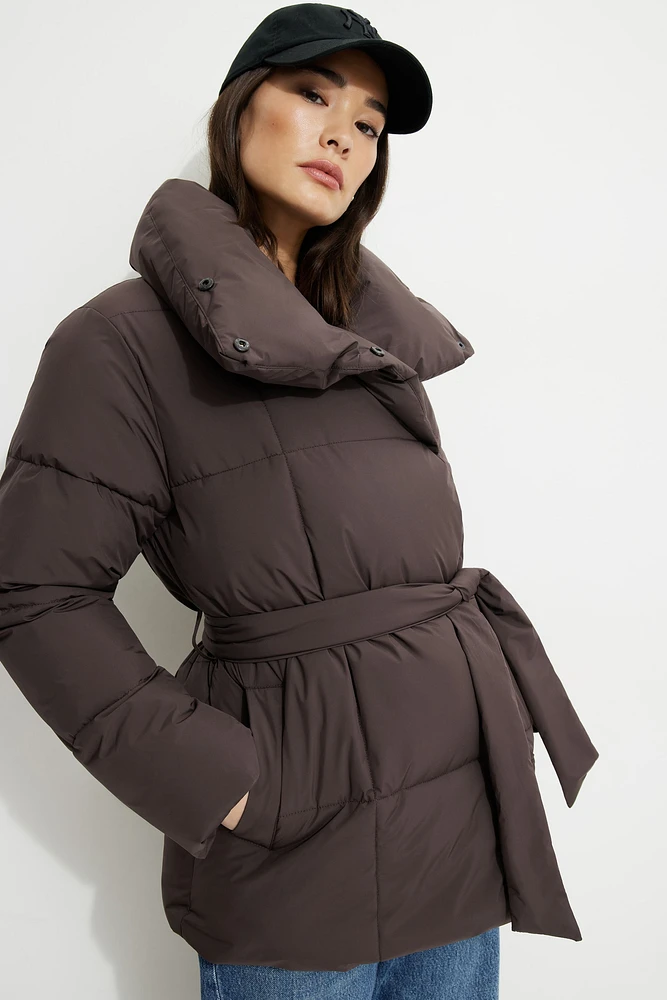 Belted Midi Puffer Jacket