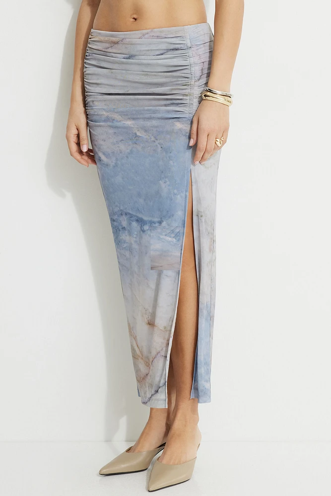 Shirred Asymmetric Maxi Skirt