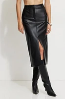 Danbi Faux Leather Midi Skirt