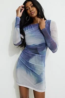 Shirred Mesh Mini Dress