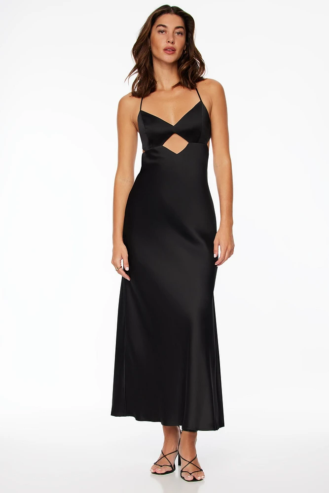 V-Neck Satin Maxi Dress