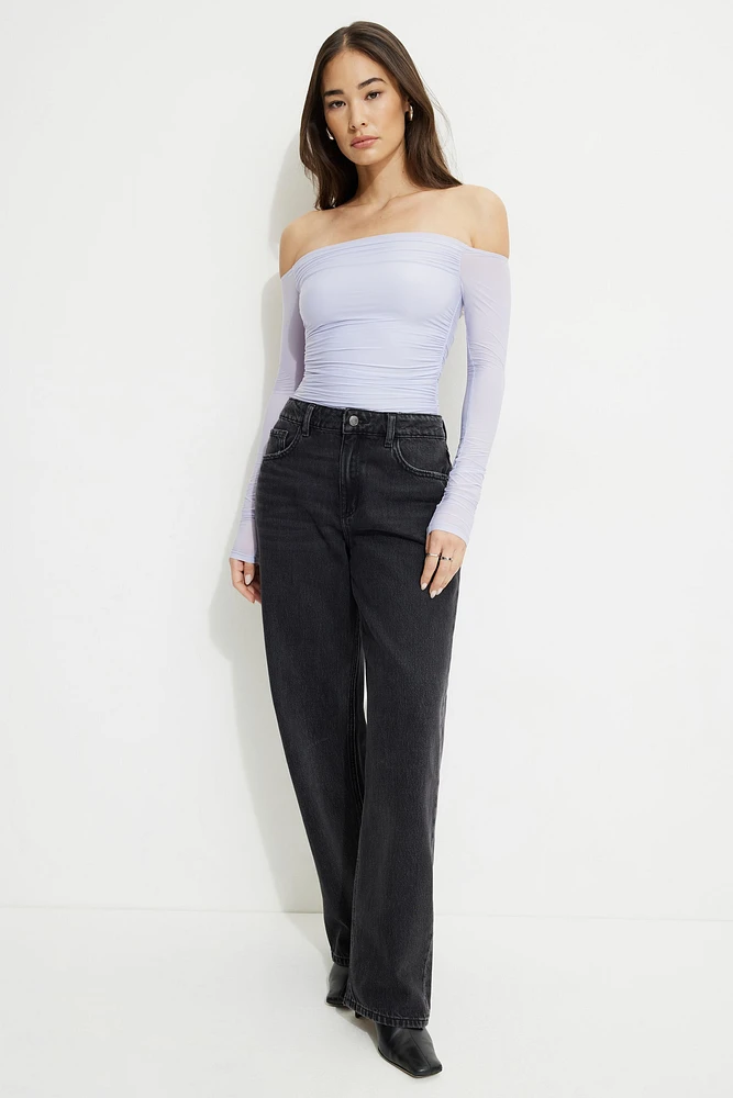 Ruched Off Shoulder Jersey Bodysuit