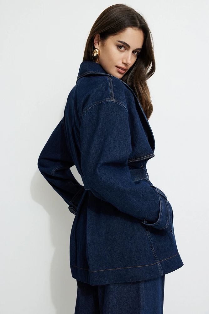 Cropped Denim Trench Coat