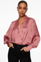 Long Sleeve Satin Wrap Bodysuit