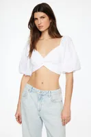 Indie Puff Sleeve Twist Front Crop Top