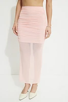 Shirred Mesh Maxi Skirt