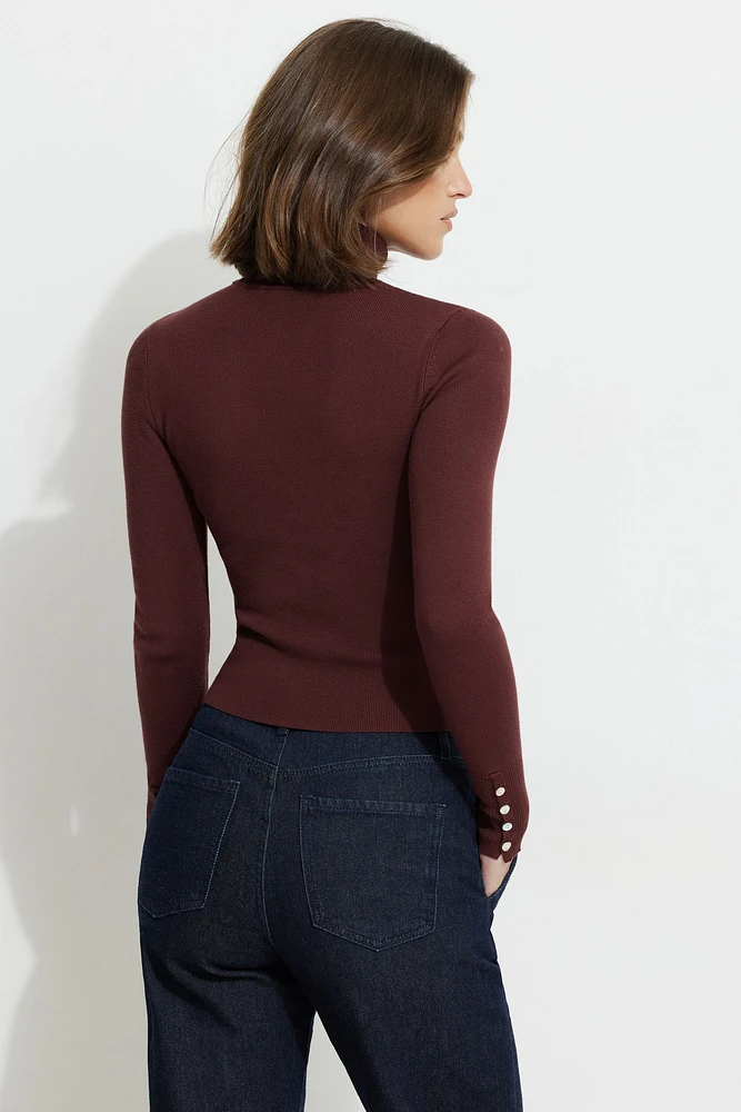 Button Cuff Turtleneck Sweater