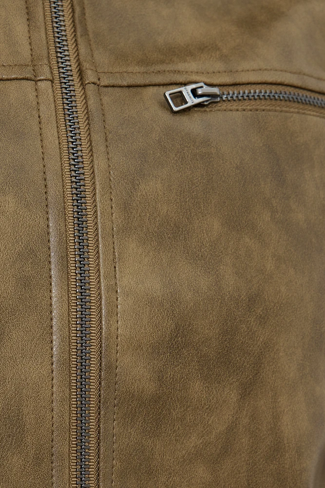 Blouson de moto en faux cuir délavé