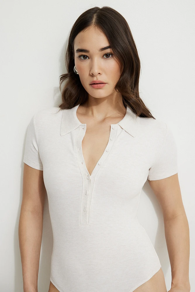 Ribbed Polo Bodysuit