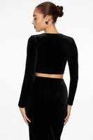 Velvet Deep V-Neck Crop Top