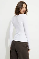 Ribbed U-Neck Long Sleeve T-Shirt