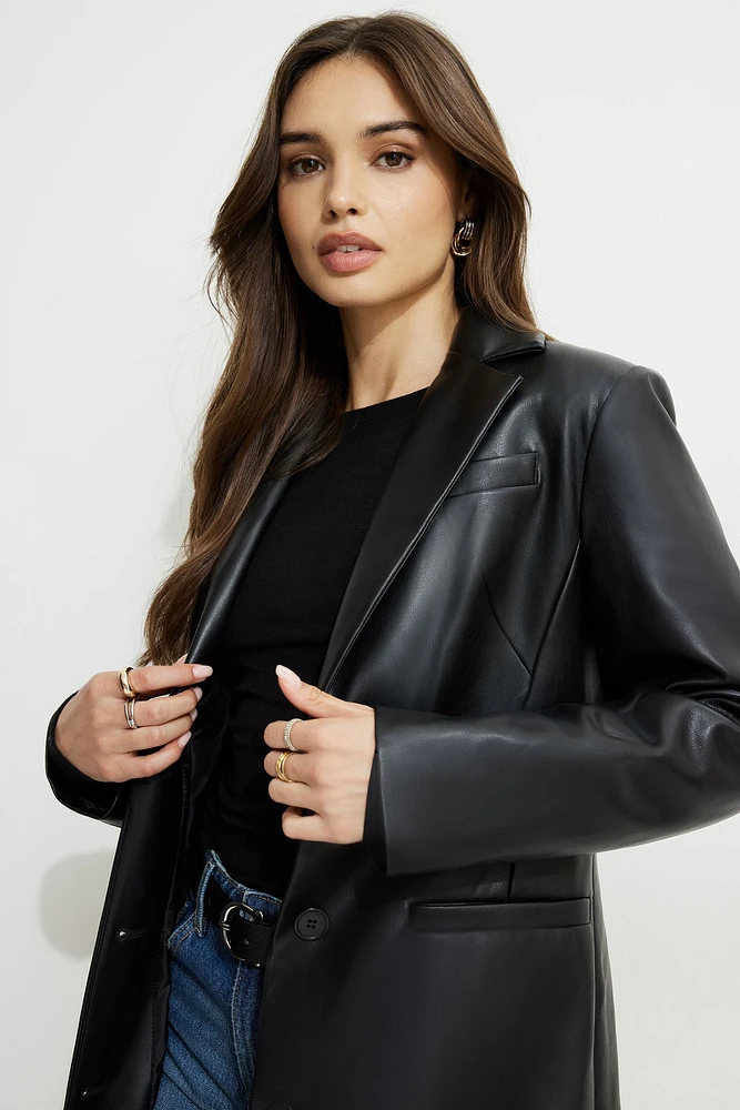 Faux Leather Blazer Coat