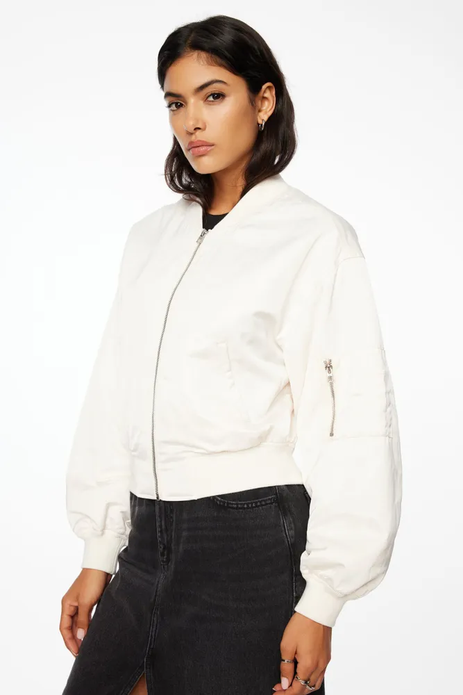 Cropped Satin Bomber Jacket