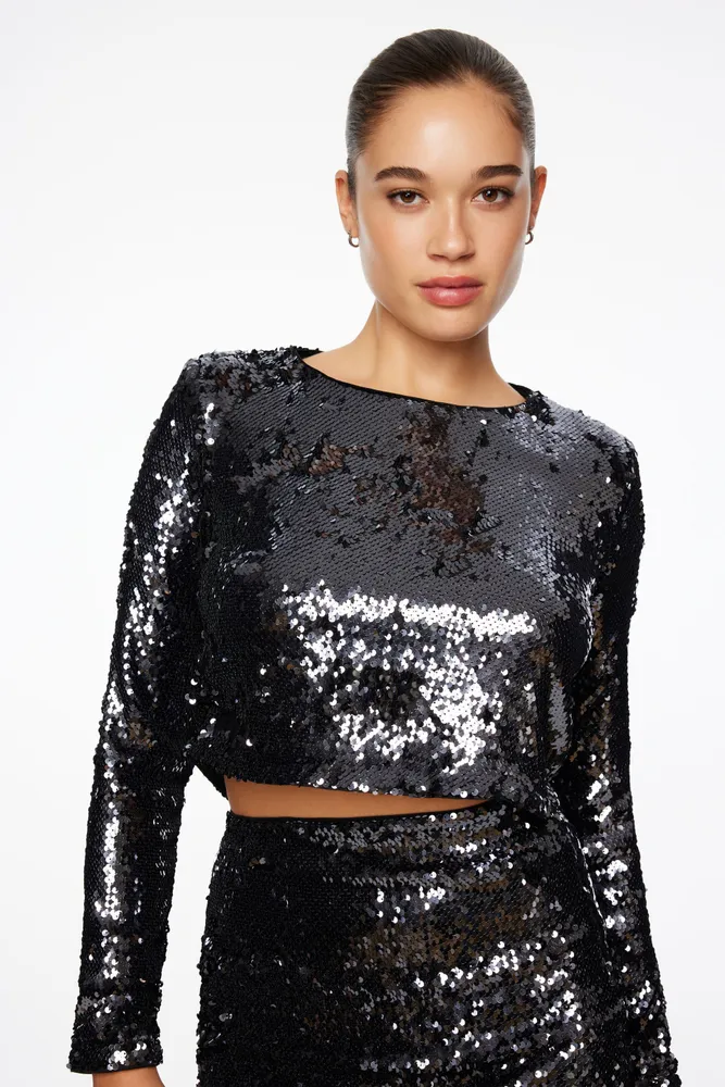 Long Sleeve Crewneck Sequin Top