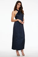 Crinkled Halter Satin Maxi Dress