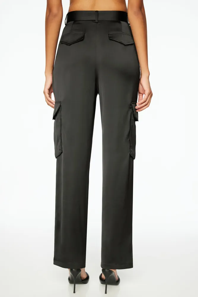 Izabel Satin Straight Leg Cargo Pants