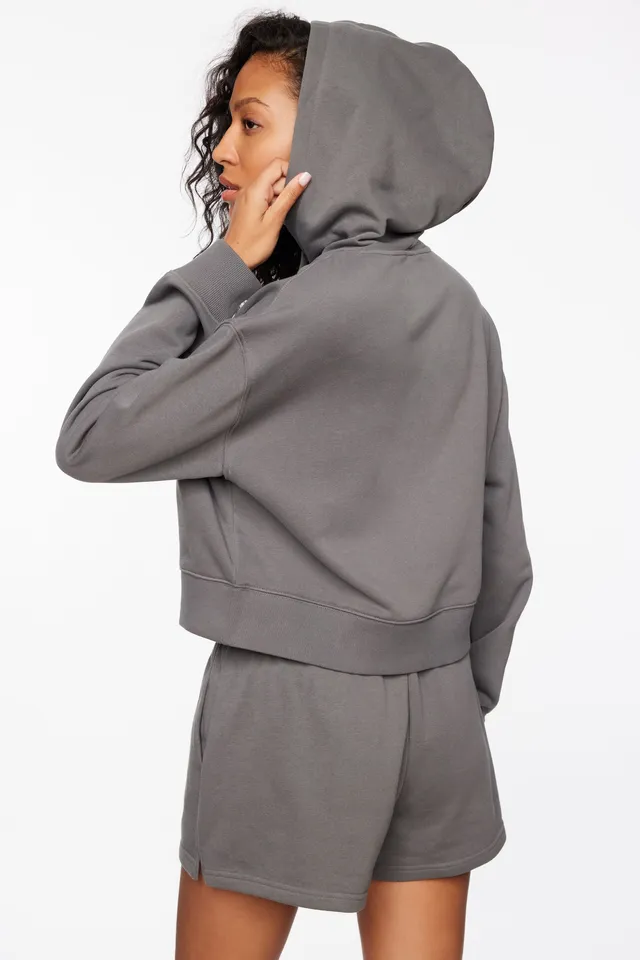 Ardene Destination Crop Hoodie in Grey, Size, Polyester/Cotton, Fleece- Lined