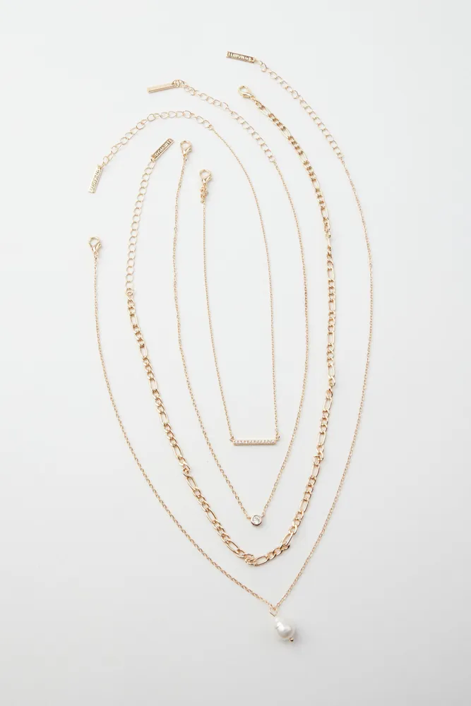 Layered Gem & Pearl Chain Necklace