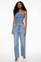 Pleated Denim Bustier Top