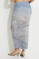 Shirred Asymmetric Maxi Skirt