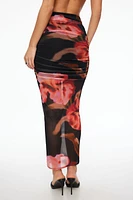 Ruched Mesh Maxi Skirt