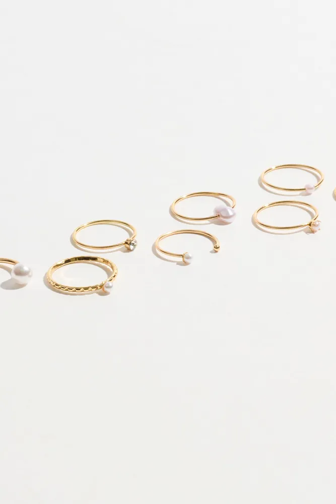 8-Pack Delicate Pearl Rings