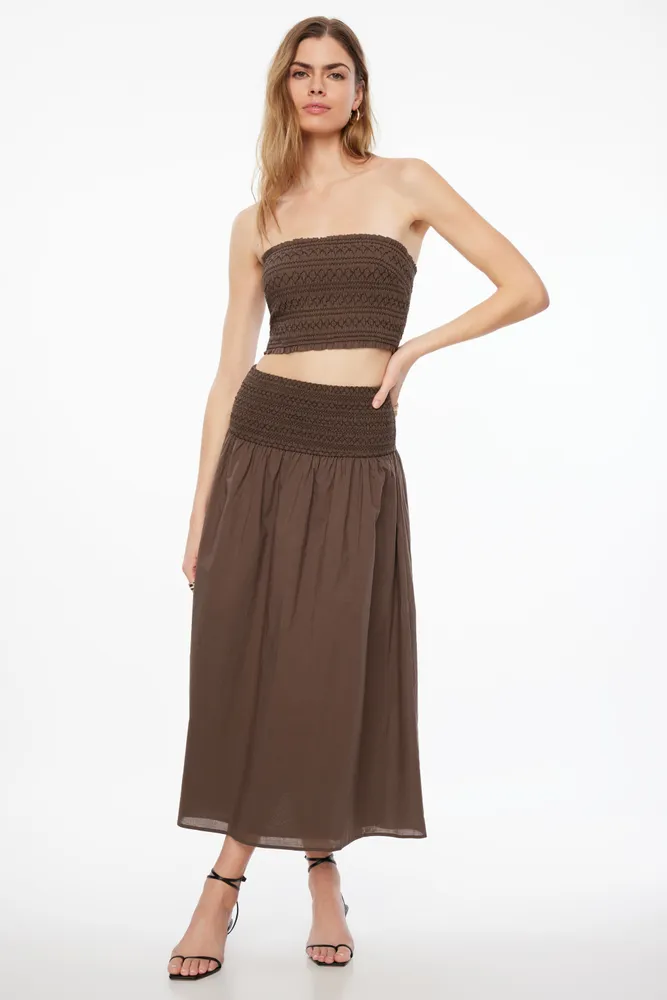 Drop Waist Smocked Maxi Skirt