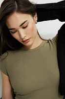 Olive Ribbed Crewneck T Shirt