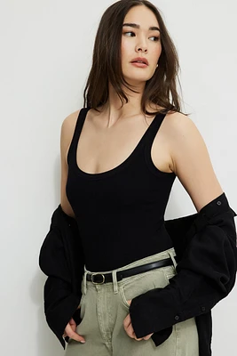 Ribbed Scoop Neck Bodysuit