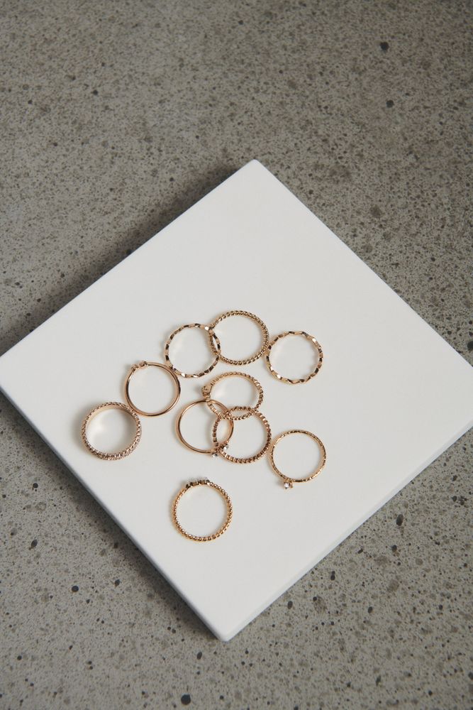 10-Pack Delicate Gem & Pearl Rings