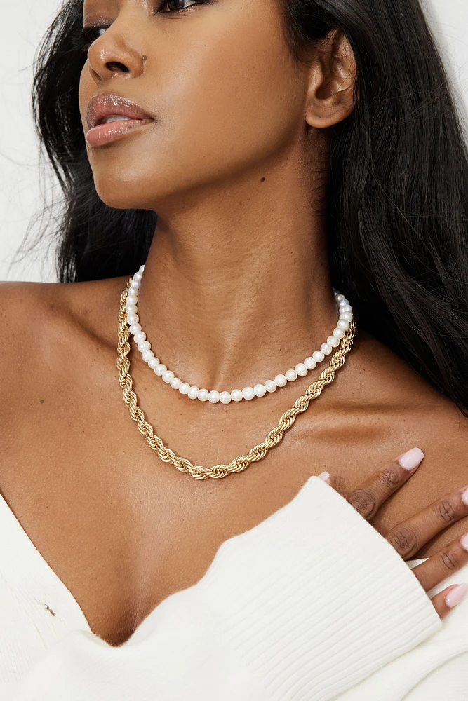 2-Pack Twist Rope & Pearl Necklaces