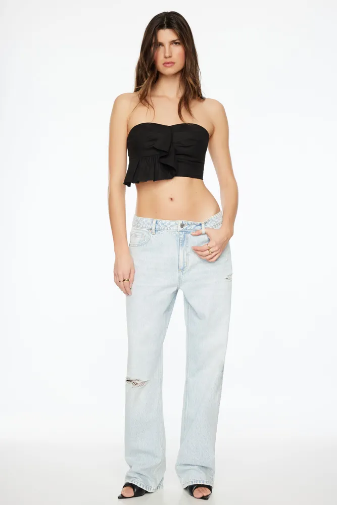 Linen Tube Top With Frill