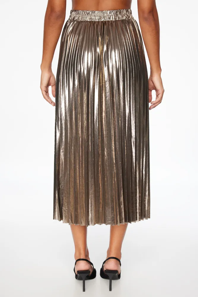 Laure Metallic Pleated Midi Skirt