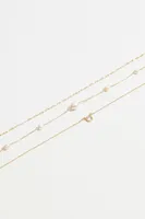 3-Pack Pearl & Cushion Gem Necklace