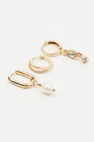 3-Pack Gem & Pearl Huggies Earrings