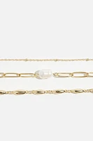 3-Pack Mixed Chain & Pearl Bracelets