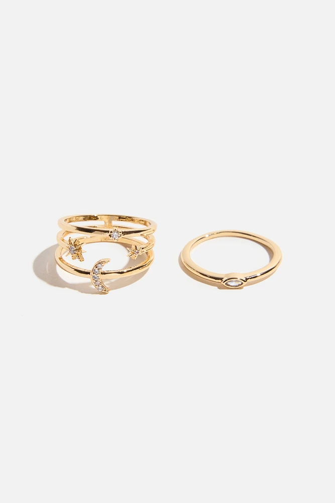 2-Pack Moon & Stars Rings