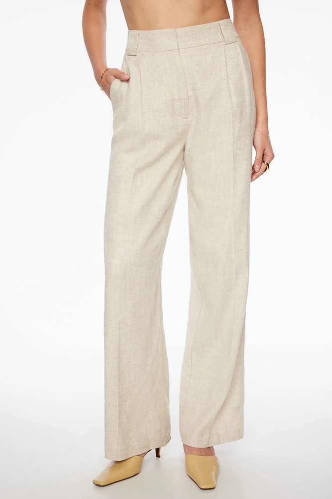 Pleated Straight Linen Pants
