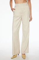 Pleated Straight Linen Pants
